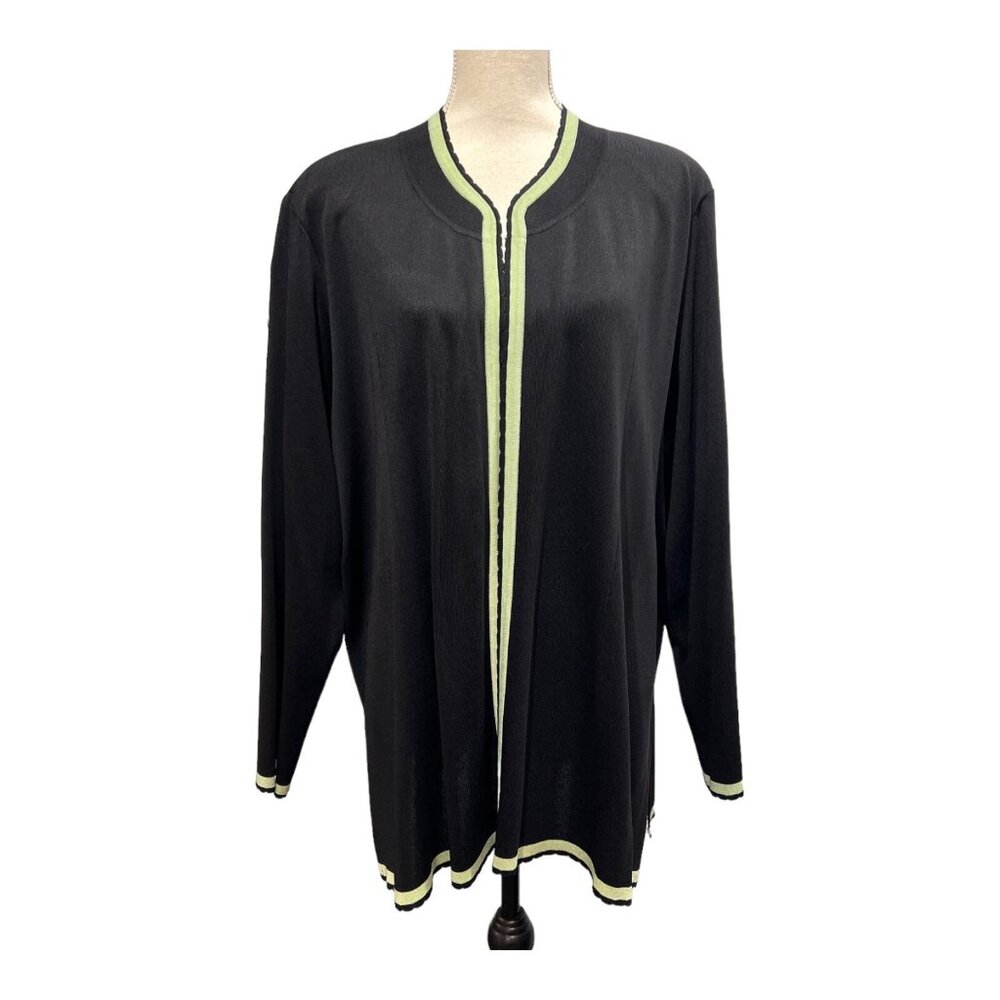 Vintage Exclusively Misook Jacket Women 3X Black Green Trim Open‎ Front Cardigan